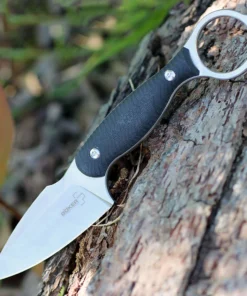 Boker Plus Accomplice (02BO175) - 3.23" Sandvik 14C28N Stonewashed Plain Spear Point Fixed Blade Black Sculpted G-10 Handle 02BO175