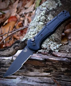 Benchmade Claymore Auto - 3.60" 154CM Cobalt Black Combo Edge Drop Point Blade, Black Grivory Handle - 9070SBK-02