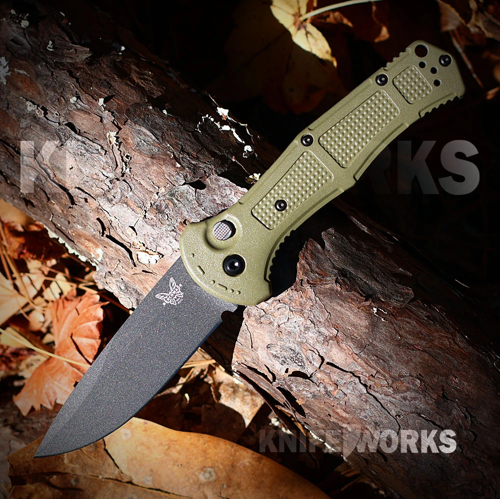 Benchmade Claymore Auto Ranger Green - 3.60" CPM-D2 Black Cerakote Plain Blade, Ranger Green Grivory Handle - 9070BK-03
