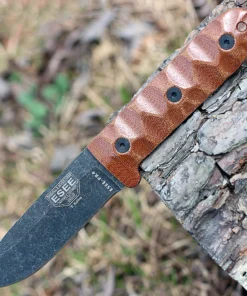 Camp-Lore PR4 - 4.19" 1095 Tumbled Black Plain Edge Spear Point Blade, Brown Sculptured Micarta Handle - ESEE-PR4-BO
