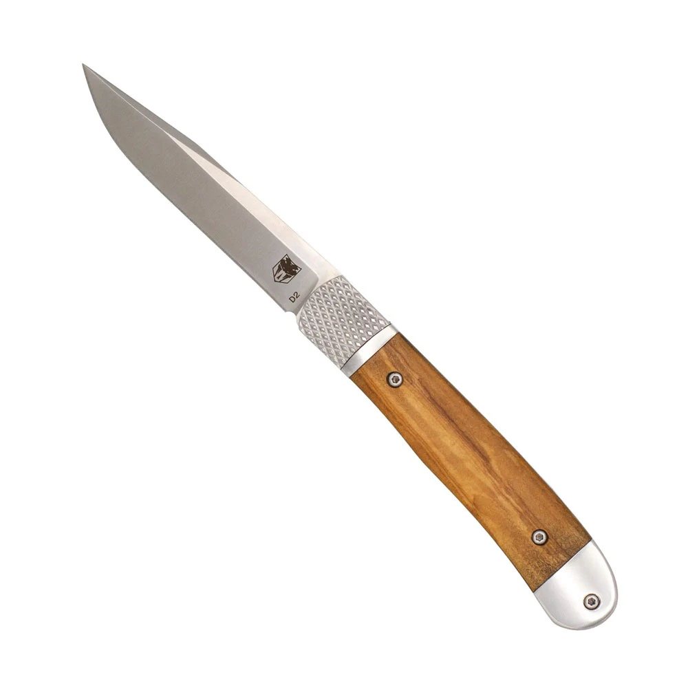 CobraTec Trapper Hidden Release - D2 Plain Edge Blade, Olivewood Handle - CTTHROLW