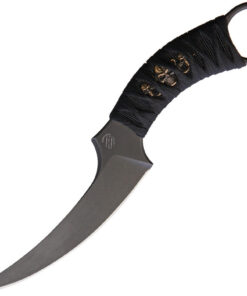 Bastinelli Creations Mako Fixed Blade BAS206M, 5" N690 Black Stonewashed Plain Blade, Black Cord Handle, Black Kydex Sheath