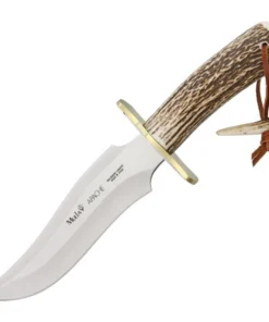Muela Apache Hunting Knife - 7.50" Stainless Steel Satin Clip Point Plain Blade Stag Handle MUE93102