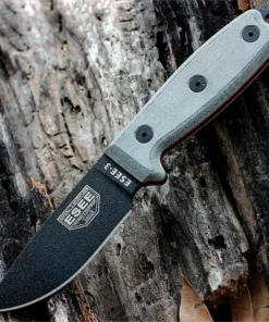 ESEE-3 - 3.88" 1095 Black Plain Edge Drop Point Blade, Gray Micarta Handle - ESEE-3P-MB