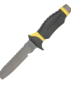 Underwater Kinetics Blunt Tip Dive Knife Blue Tang Titanium, Black and yellow handle with soft rubber thumb guard
