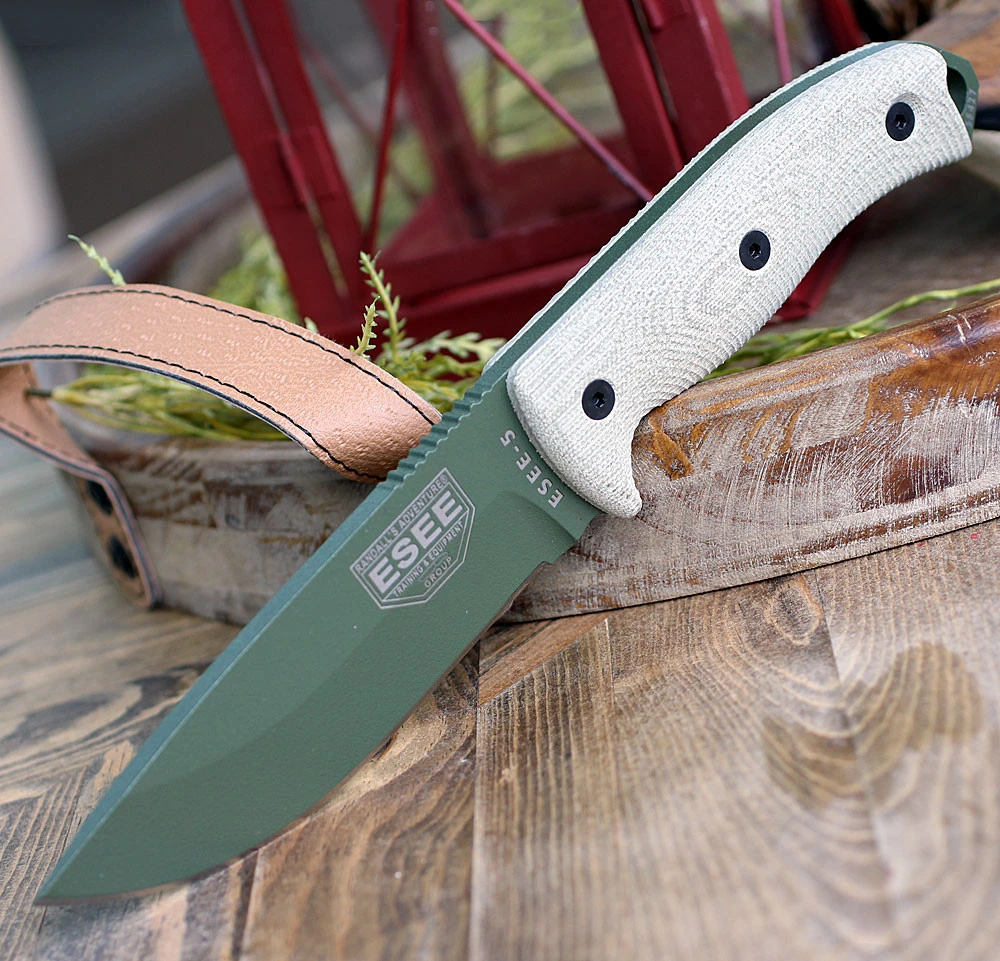 ESEE-5 - 5.25" 1095 OD Green Plain Edge Drop Point Blade, Tan Micarta Handle - ESEE-5POD-017