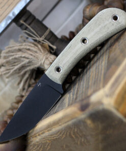 Boker Plus Little Rok Fixed Blade - 4.09" SK-85 Black Powder Coated Plain Drop Point Blade Green Micarta Handle 02BO026