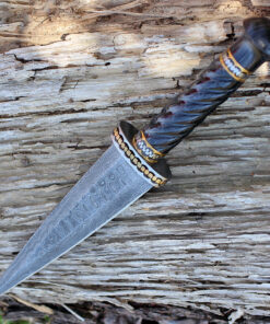 Damascus 1113 Dirk, 7" Damascus Plain Blade, Black Pakkawood Handle