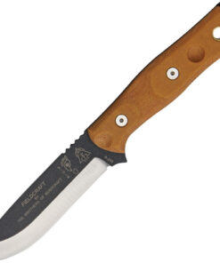 TOPS Knives BROS01 B.O.B. (Brothers of Bushcraft) Fieldcraft, 4.75" 1095 Plain Blade, Brown Canvas Micarta Handle, Black Kydex Sheath