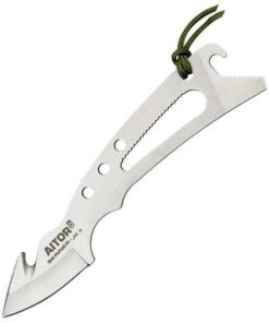 Aitor 16026 Skeletal Gut-hook Skinner JKII, 1.37" SS Plain Blade, SS Handle, OD Green Lanyard, OD Green Canvas Sheath