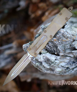 Microtech Dirac D/E Signature Series - 2.92" M390MK Sand Dune Camo Plain Edge Double-Edge Dagger Blade, Sand Dune Camo Aluminum Handle - 225-1DUCS