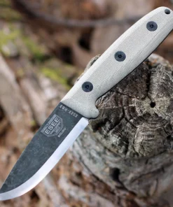 Camp-Lore RB3 - 3.50" 1095 Black Oxide Stonewash Plain Edge Drop Point Blade, Green Micarta Handle - ESEE-RB3-BO