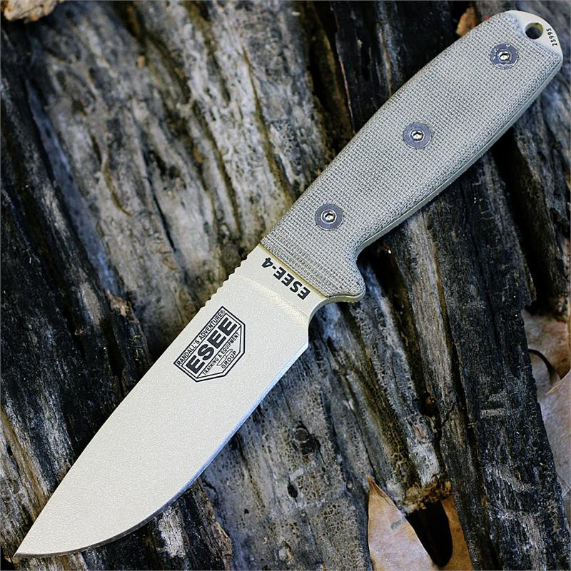 ESEE-4 - 4.50" 1095 Desert Tan Plain Edge Drop Point Blade, Tan Micarta Handle - ESEE-4P-MB-DT