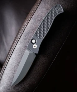 Pro-Tech Brend Classic - Walter Brend Design - 3.35" MagnaCut DLC Black Plain Edge Drop Point Blade, Black Diamond Textured Aluminum Handle - WB1106