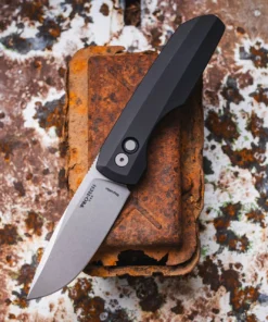 Pro-Tech Synapse 2 - VERO Design Collaboration - 3.5" MagnaMax Stonewash Plain Edge Spear Point Blade, Solid Black Aluminum Handle - VERO2101MM