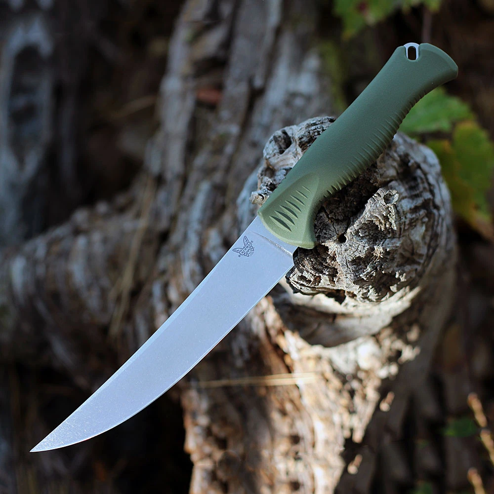 Benchmade Meatcrafter - 6.09" CPM-154 Trailing Point Blade, Green Santoprene Handle - 15500-04