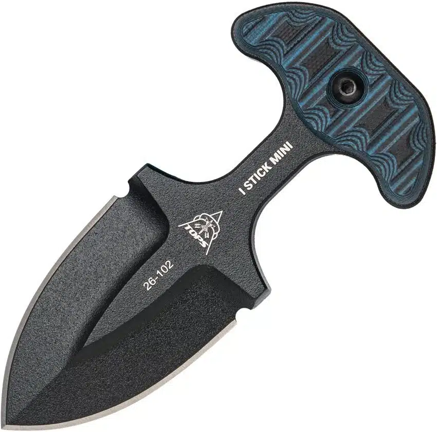 TOPS I Stick Mini - 2.75" 1075 Black Traction Coated Double-Edge Blade, Blue/Black G-10 Handle - ISTKM-01