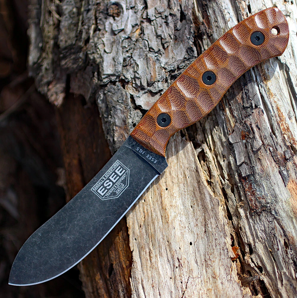 Camp-Lore JG5 - 4.875" 1095 Stonewashed Black Oxide Nessmuk Blade, Brown Micarta Handle - ESEE-JG5-C-132