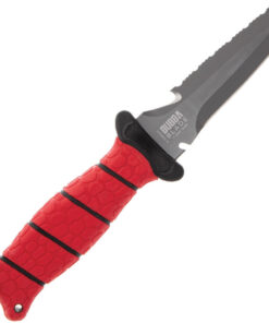 Bubba Blade Blunt Scout Dive Knife, 1107809,  4" Gray Double Edge Combo Blade, Red TPR Handle, Polymer Sheath
