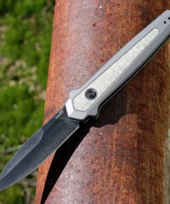 Kershaw Launch 15 Auto - 3.5" CPM MagnaCut Blackwash Spear Point Blade, Gray Aluminum & Green Micarta Inlays Handle USA Made - 7950GRY