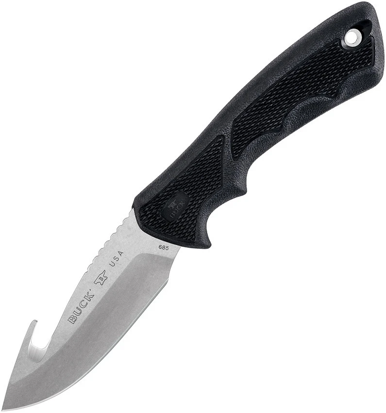 Buck 685 Large BuckLite Max II – Black Dynaflex Rubber, 4" 420HC Guthook Fixed Blade 0685BKG