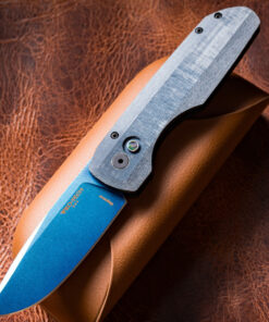 Pro-Tech VERO Synapse Blade Show Atlanta Exclusive BSA26.VERO.1 — 3.44" Sapphire Blue PVD CPM MagnaCut, Black Aluminum Thickback, Blue Linen Micarta, Titanium Clip
