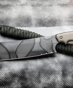TOPS El Chete Camo ELCH01C, 12" 1095HC Steel Camo Blade, Green Canvas Micarta Handle
