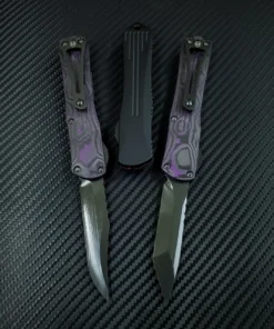 Heretic Knives Manticore S OTF Automatic - 2.6" DLC Tanto Blade, Black Aluminum Handle with Purple Camo Carbon Fiber Accents - H023-6A-PUCF