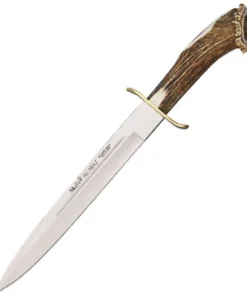 Muela Alcaraz Hunting Knife - 10" 440A Satin Spear Point Plain Blade Crown Stag Handle MUE93220