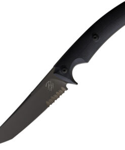 Bastinelli Creations P.Y. Fixed Blade BAS207S, 5" N690 Black PVD Partially Serrated Blade, Black G-10 Handle, Black Kydex Sheath